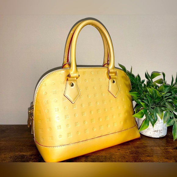 Arcadia Handbags - Arcadia Italian Made Genuine Patent Leather Yellow Vernis Alma Bag